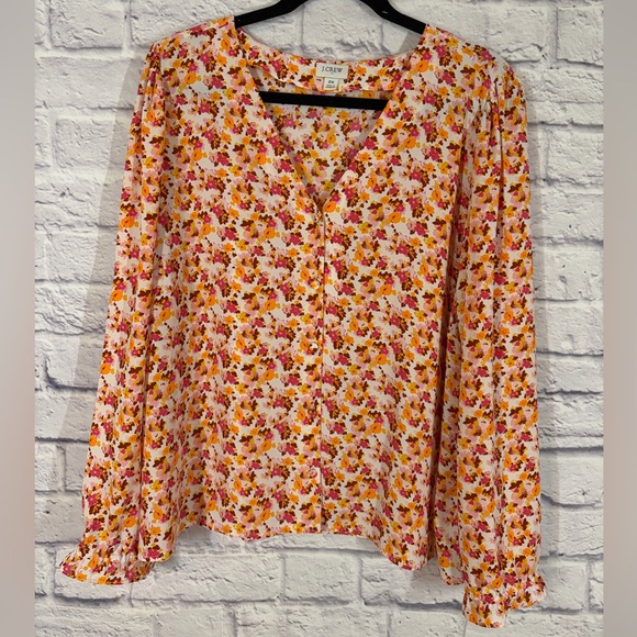 J.Crew Factory Pink Orange Floral Button Front Blouse Long Sleeve Plus Size 2X - Picture 1 of 7